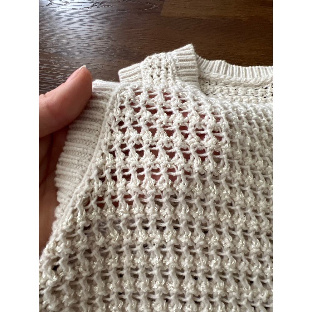 A New Day Cream Metallic Waffle Knit Sweater Vest Cropped Tank Size Medium - Picture 4 of 6